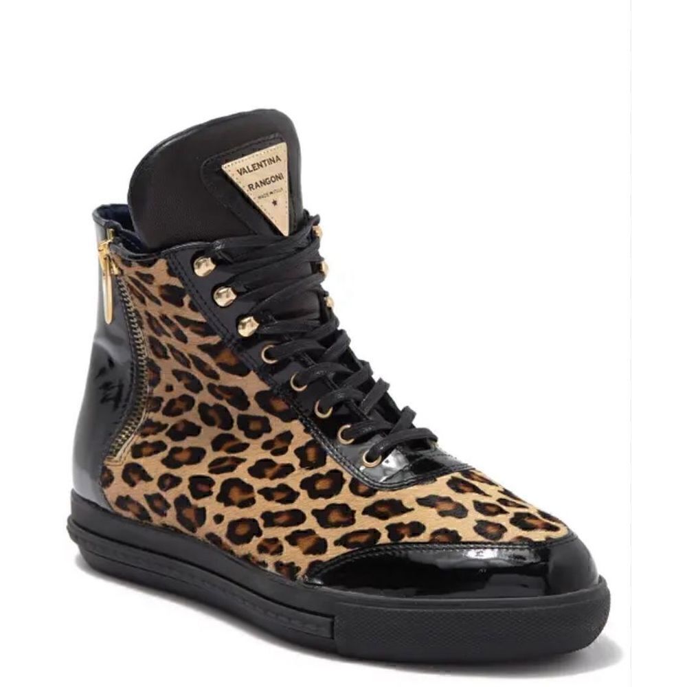 Valentina Rangoni Morina printed mid sneaker in SABBIA LEOPARD / BLACK NWOB Size